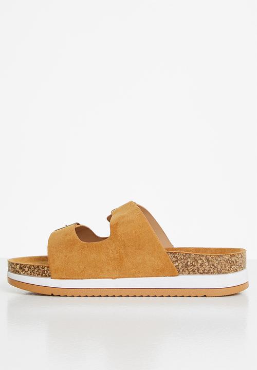 Jada - Double buckle flatform slide - tan