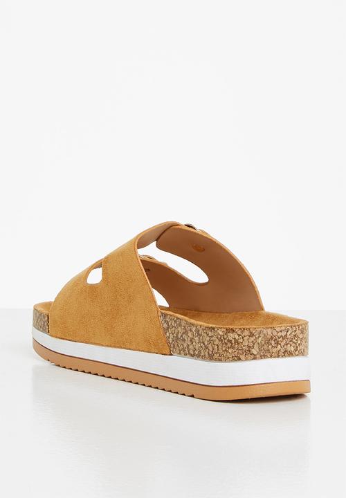 Jada - Double buckle flatform slide - tan