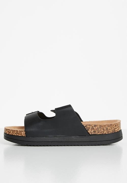 Jada - Double buckle flatform slide - black