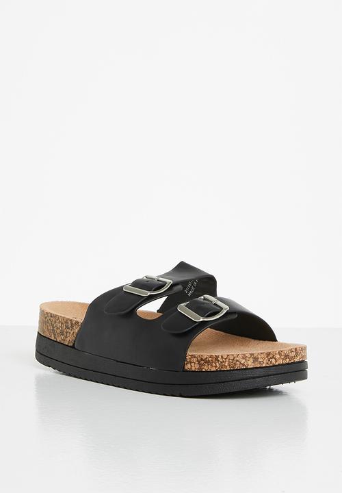 Jada - Double buckle flatform slide - black