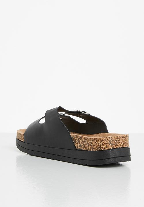 Jada - Double buckle flatform slide - black
