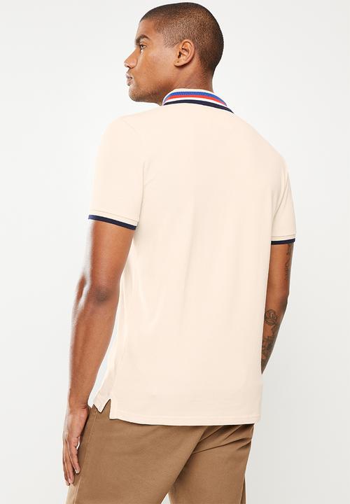 Aca Joe - Chest emb striped collar golfer - stone