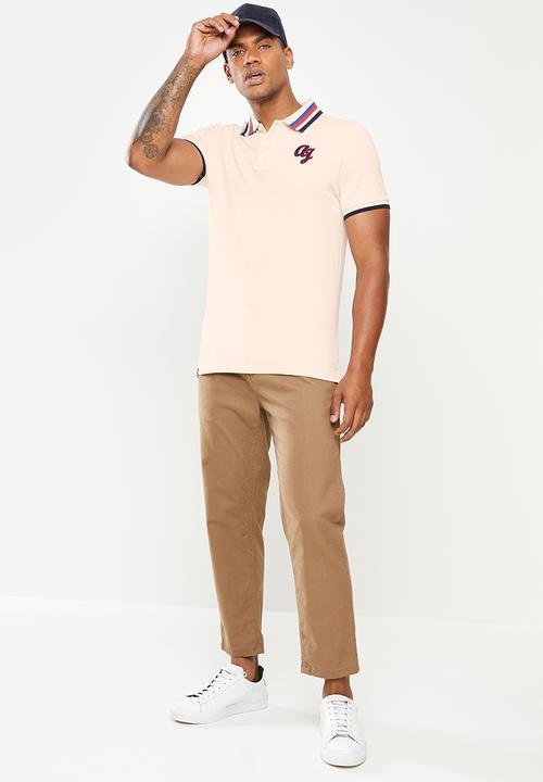 Aca Joe - Chest emb striped collar golfer - stone