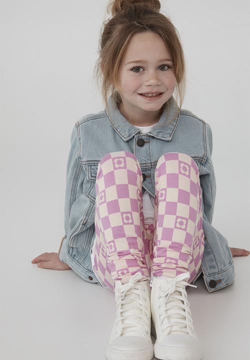 Cotton On - Huggie tights - pink gerbera/coogee checkerboard