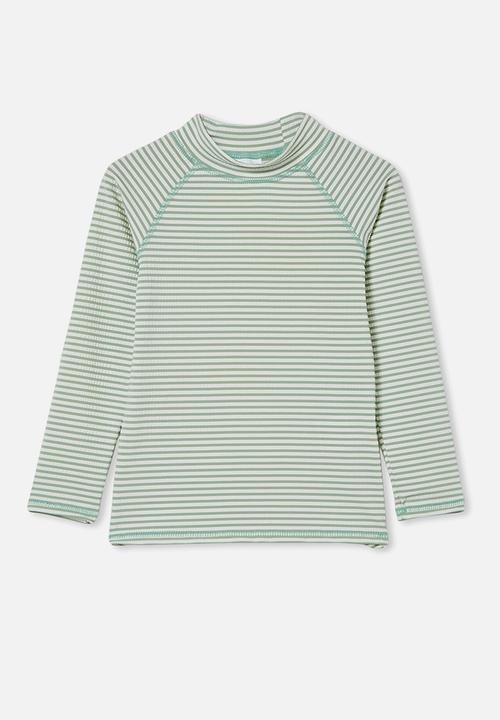 Cotton On - Flynn long sleeve raglan rash vest - smashed avo/stripe