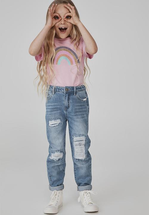 Cotton On - Penelope short sleeve tee - cali pink/glitter rainbow