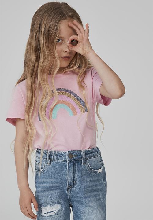 Cotton On - Penelope short sleeve tee - cali pink/glitter rainbow