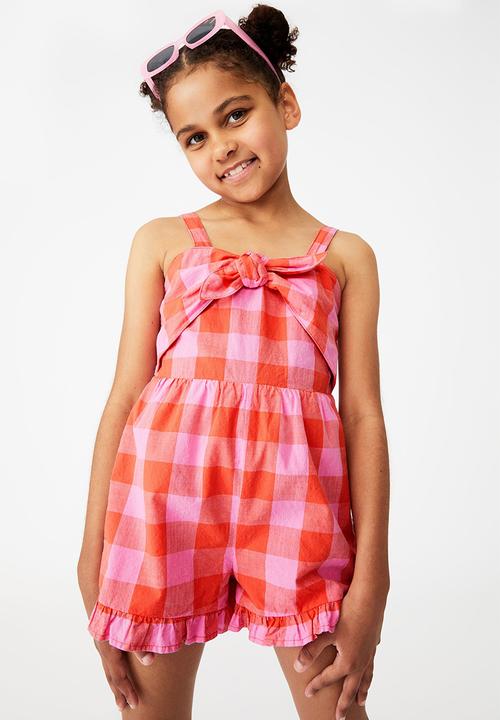 Cotton On - Bridget playsuit - red orange pink gerbera check