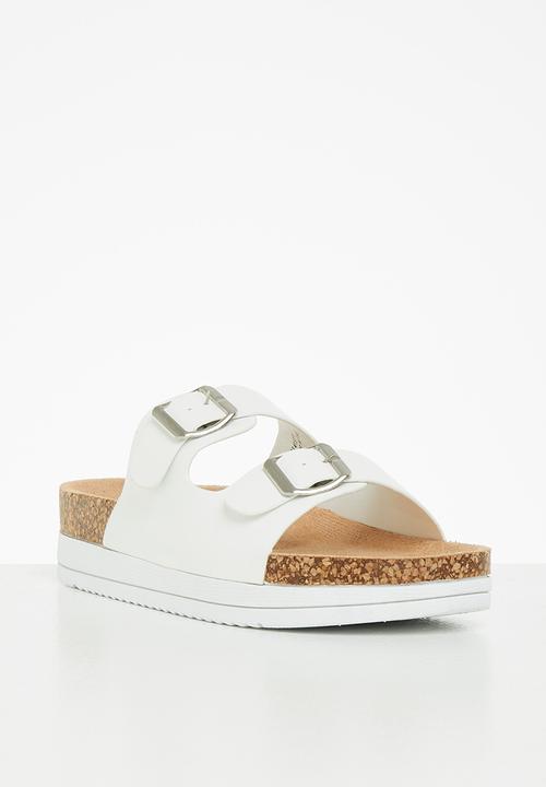 Jada - Double buckle flatform slide - white