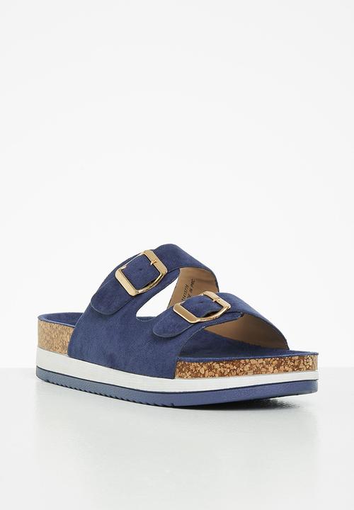 Jada - Double buckle flatform slide - navy