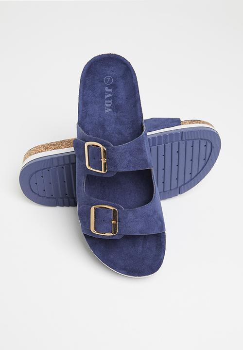 Jada - Double buckle flatform slide - navy