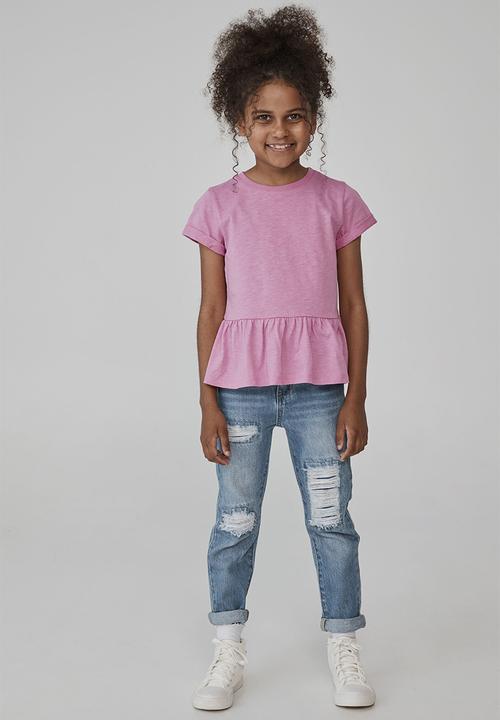 Cotton On - Taya short sleeve peplum tee - pink gerbera slub
