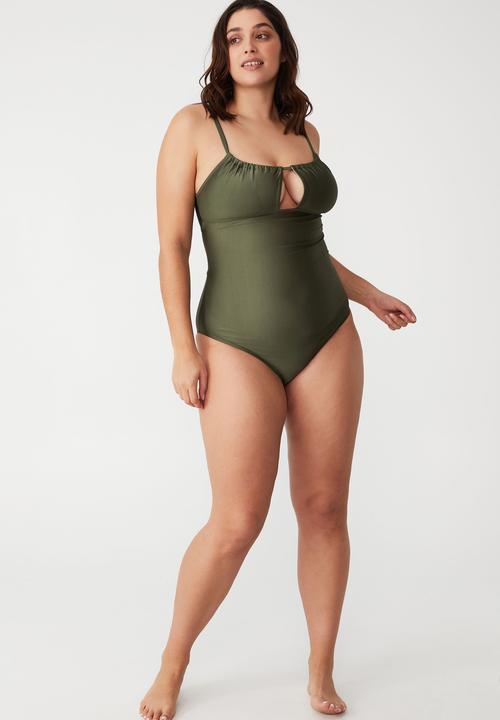 Cotton On - Curve gathered front one piece - warm khaki shimmer