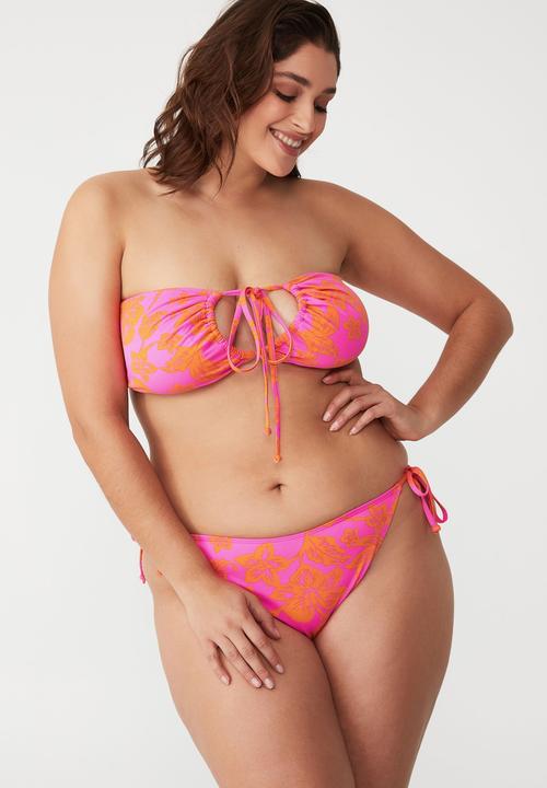 Cotton On - Curve floss bikini top - hibiscus vine pinks