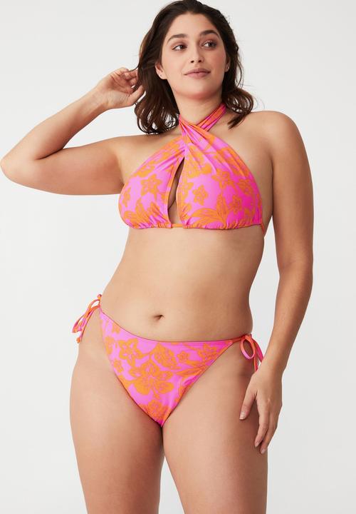 Cotton On - Curve floss bikini top - hibiscus vine pinks