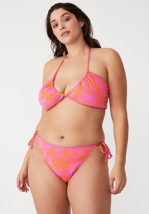 Cotton On - Curve floss bikini top - hibiscus vine pinks