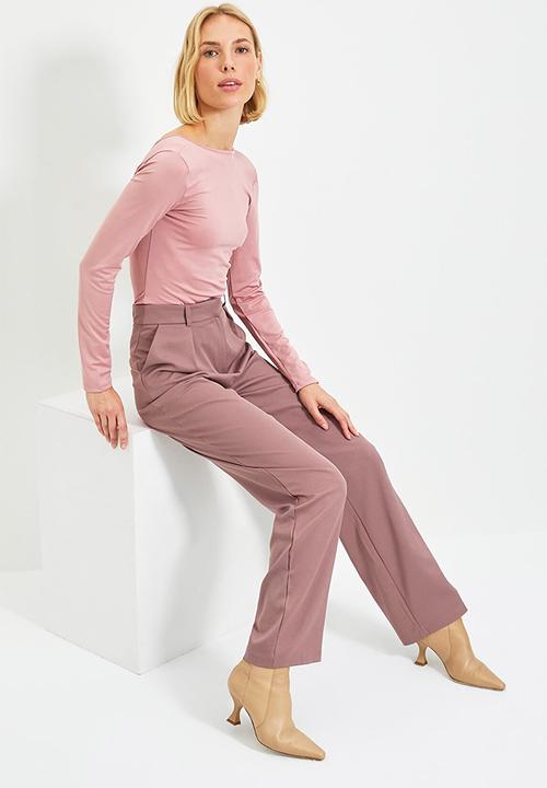 Trendyol - Pleated straight cut trousers - purple 