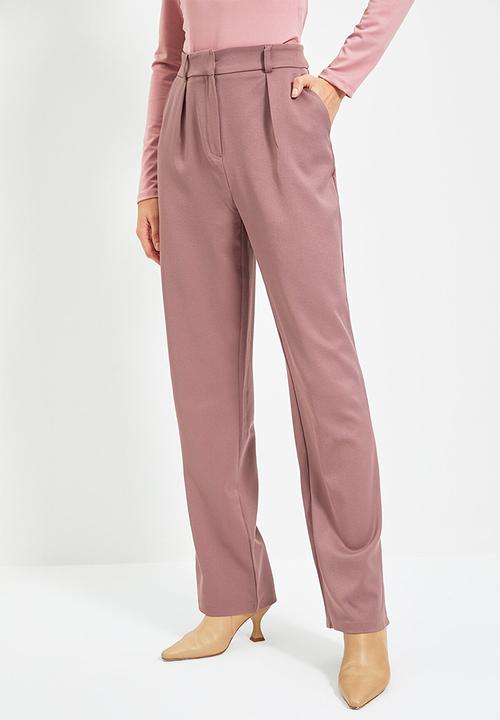 Trendyol - Pleated straight cut trousers - purple 