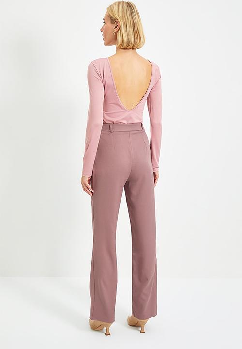 Trendyol - Pleated straight cut trousers - purple 