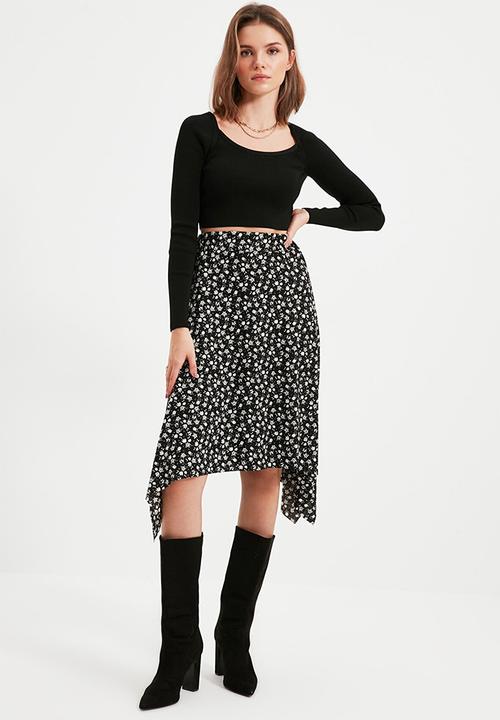 Trendyol - Hanky hem midi skirt - black & white 