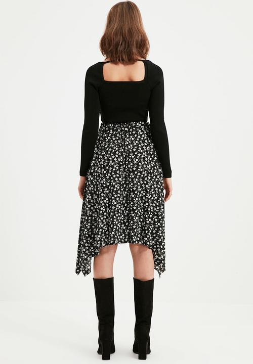 Trendyol - Hanky hem midi skirt - black & white 