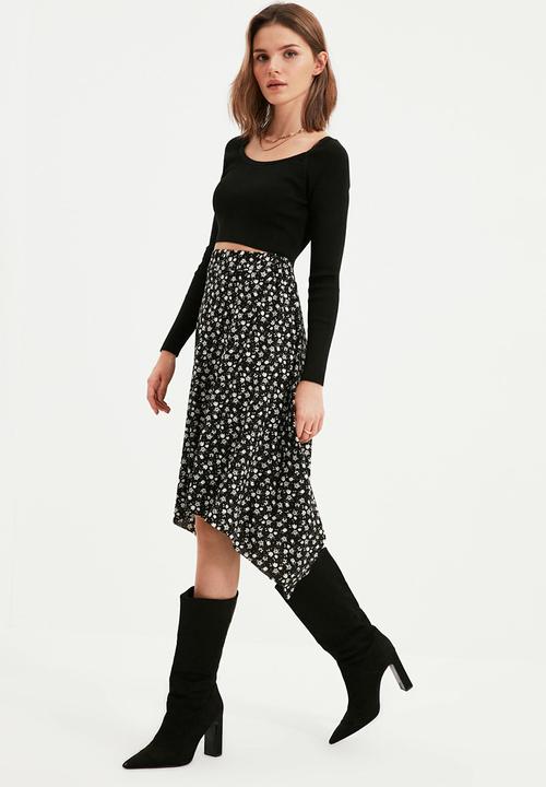 Trendyol - Hanky hem midi skirt - black & white 