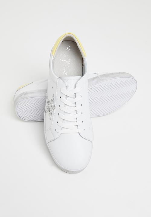 Julz - Mila leather sneaker - white & yellow