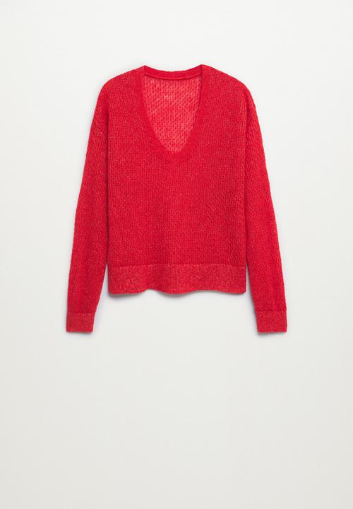 MANGO - Sweater gery - red