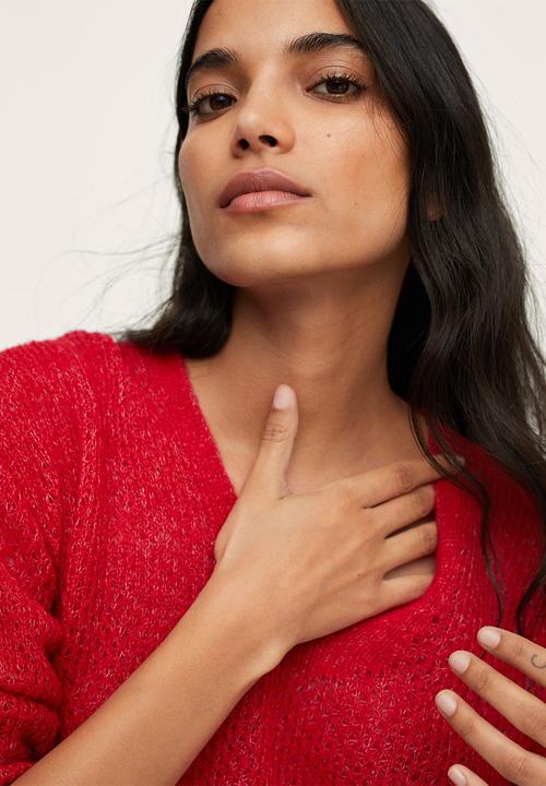 MANGO - Sweater gery - red