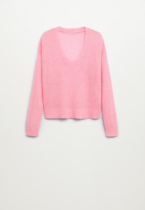 MANGO - Sweater gery - light pastel pink