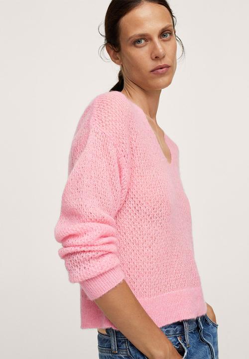 MANGO - Sweater gery - light pastel pink