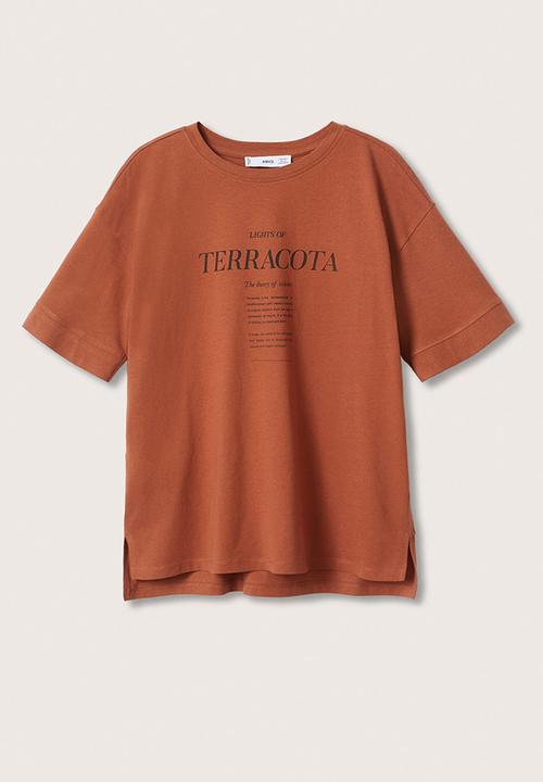 MANGO - T-shirt pstcolor - burnt orange