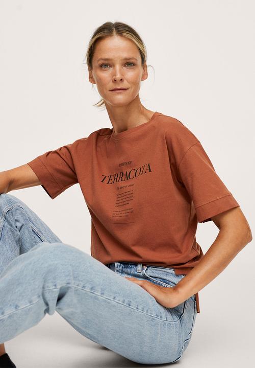 MANGO - T-shirt pstcolor - burnt orange
