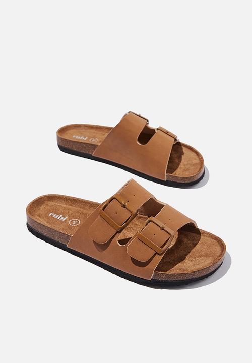 Cotton On - Rex double buckle slide - golden tan rough micro