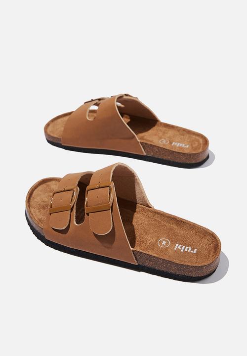 Cotton On - Rex double buckle slide - golden tan rough micro