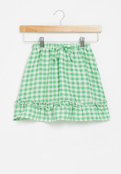 Me&B - Elasticated skirt with pie crust detail - green gingham