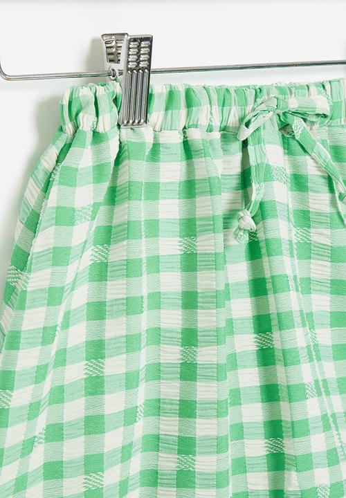 Me&B - Elasticated skirt with pie crust detail - green gingham