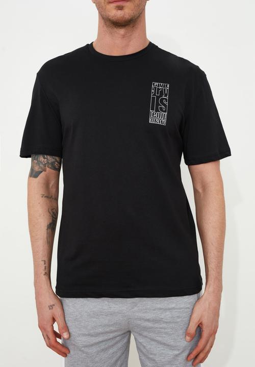 Trendyol - Big back printed short sleeve tee - black