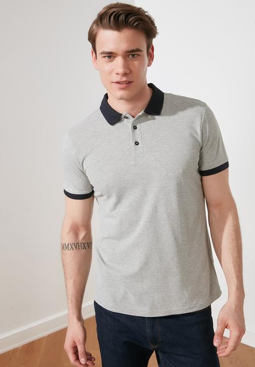 Trendyol - Contrast collar short sleeve golfer - grey