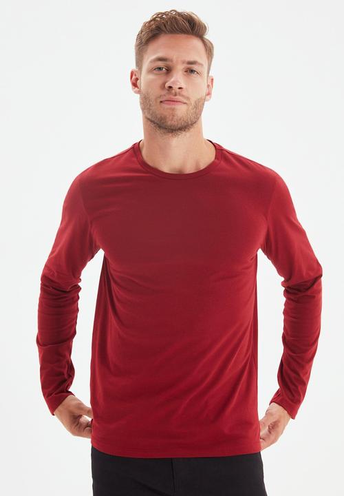Trendyol - High crew neck long sleeve tee - burgundy