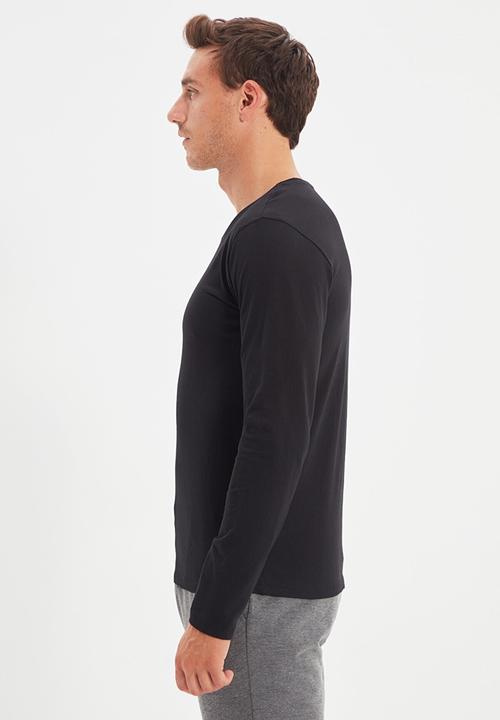 Trendyol - High v-neck long sleeve tee - black