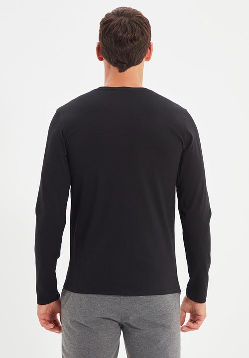 Trendyol - High v-neck long sleeve tee - black