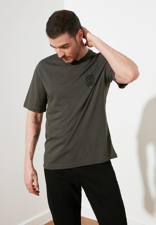 Trendyol - Crosses back print short sleeve tee - khaki