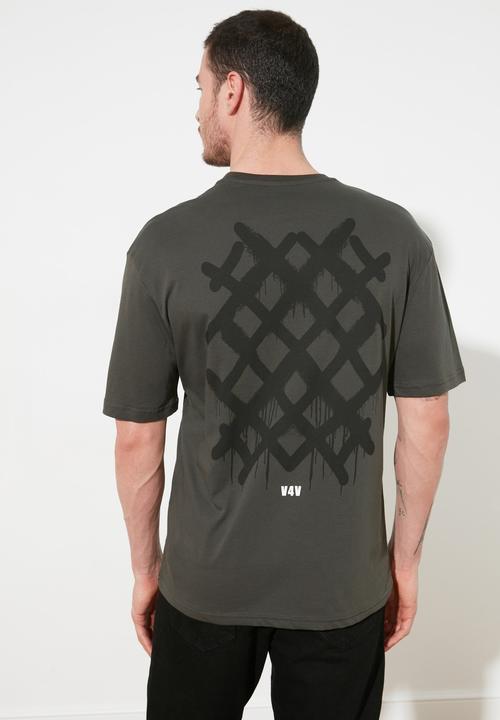 Trendyol - Crosses back print short sleeve tee - khaki