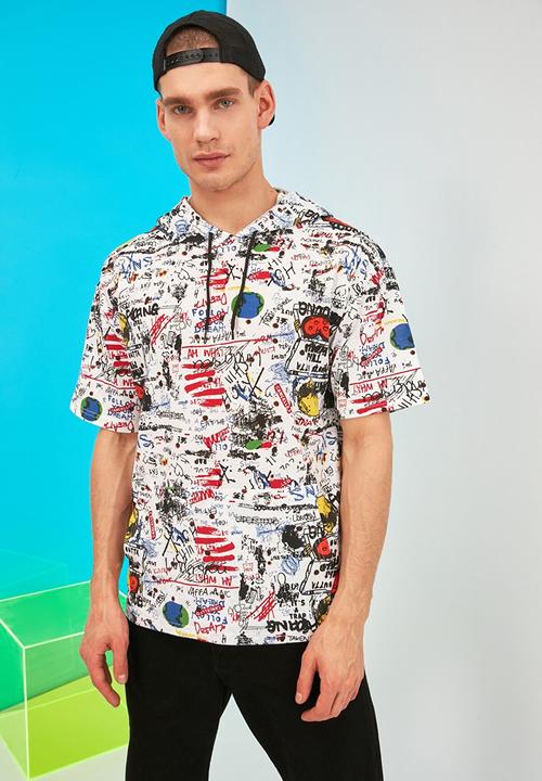 Trendyol - Multi print hooded tee - white
