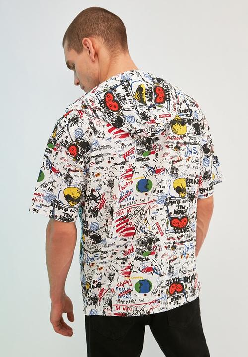 Trendyol - Multi print hooded tee - white