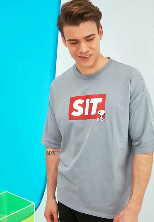 Trendyol - Sit printed short sleeve tee - grey