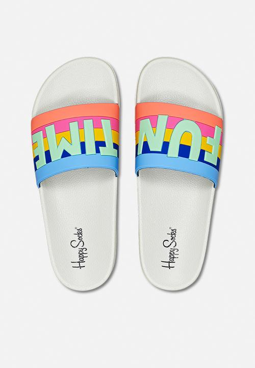 Happy Socks - Pool slider fun time - white/multi