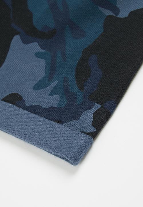 Pop Candy - Baby boys 3 pack fleece shorts - camo/blue/black