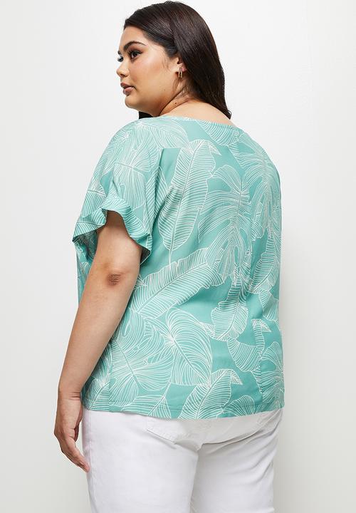 edit Plus - Flowy crew neck T-shirt - aqua leaf